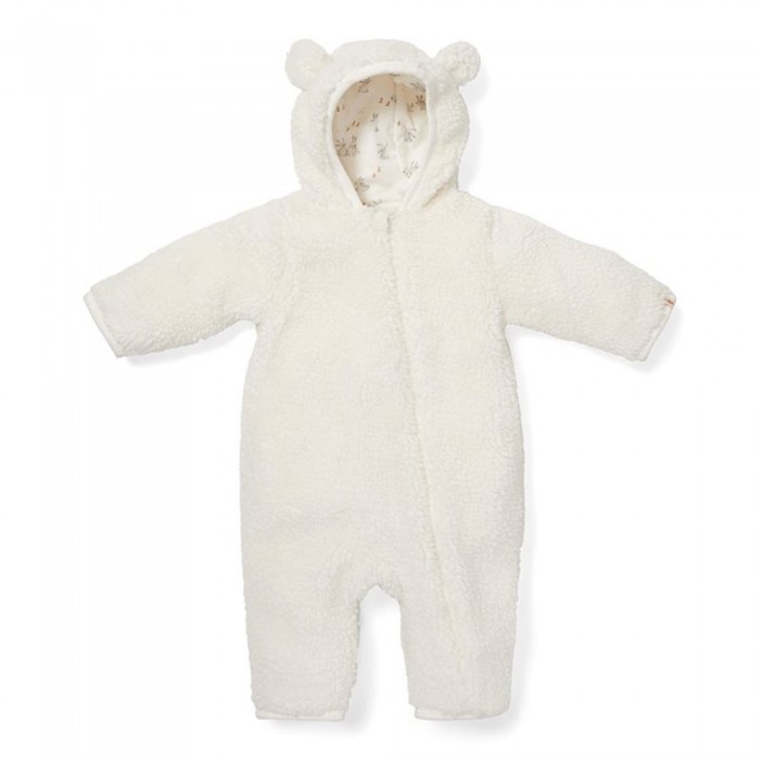 Salopeta captusita cu gluga din material teddy - Baby Bunny - Off White - Little Dutch