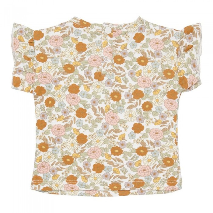 Tricou cu maneca scurta cu volanase din bumbac organic - Vintage Little Flowers - Little Dutch