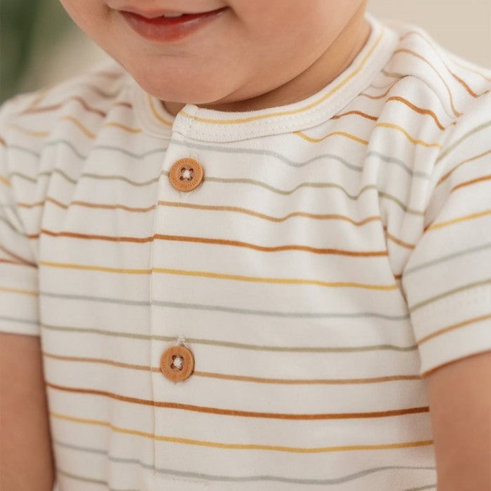 Tricou cu maneca scurta cu volanase din bumbac organic - Vintage Sunny Stripes - Little Dutch