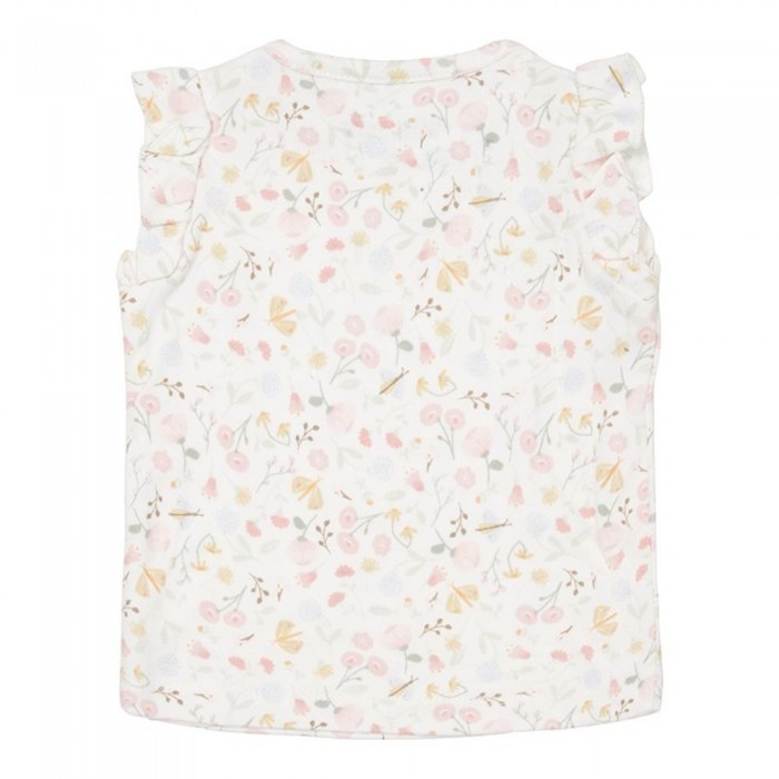 Tricou cu maneca scurta cu volanase din bumbac organic - Flowers & Butterflies - Little Dutch
