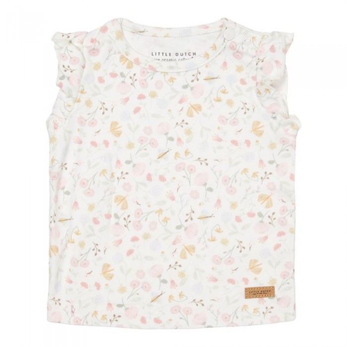 Tricou cu maneca scurta cu volanase din bumbac organic - Flowers & Butterflies - Little Dutch