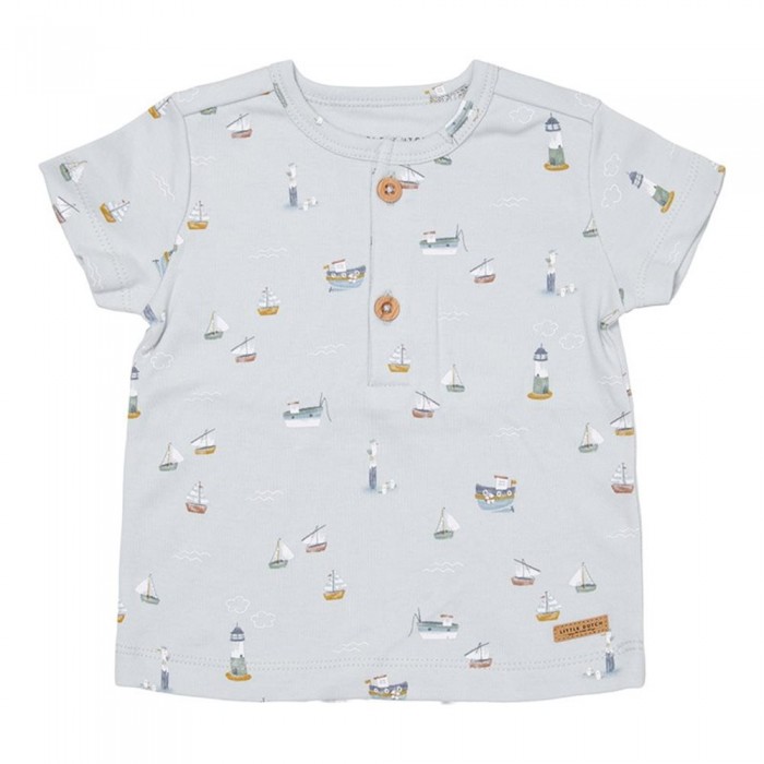 Tricou cu maneca scurta cu volanase din bumbac organic - Sailors Bay Blue - Little Dutch