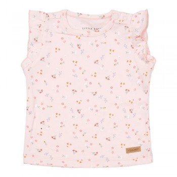 Tricou cu maneca scurta cu volanase din bumbac organic - Little Pink Flowers - Little Dutch Tricou cu maneca scurta cu volanase din bumbac organic - Little Pink Flowers - Little Dutch