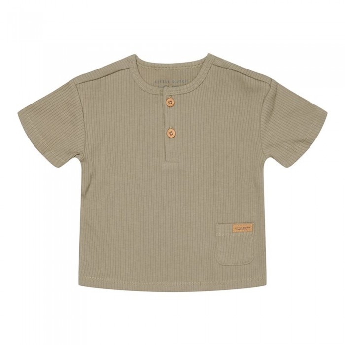 Tricou cu maneca scurta cu volanase din bumbac organic - Little Goose - Olive - Little Dutch