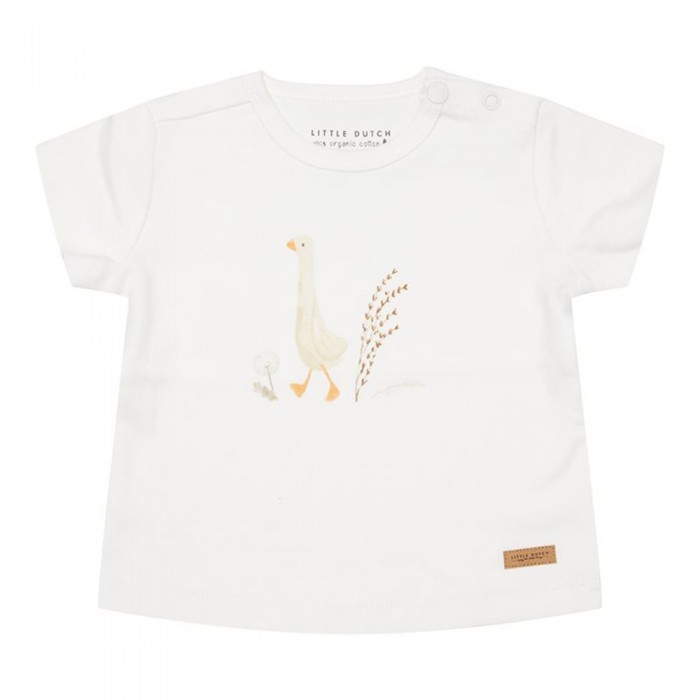 Tricou cu maneca scurta cu volanase din bumbac organic - Little Goose - Walking White - Little Dutch