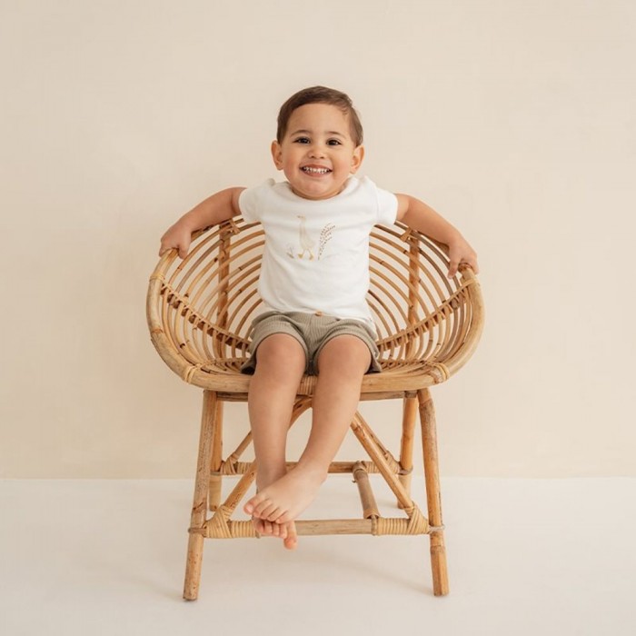 Tricou cu maneca scurta cu volanase din bumbac organic - Little Goose - Walking White - Little Dutch