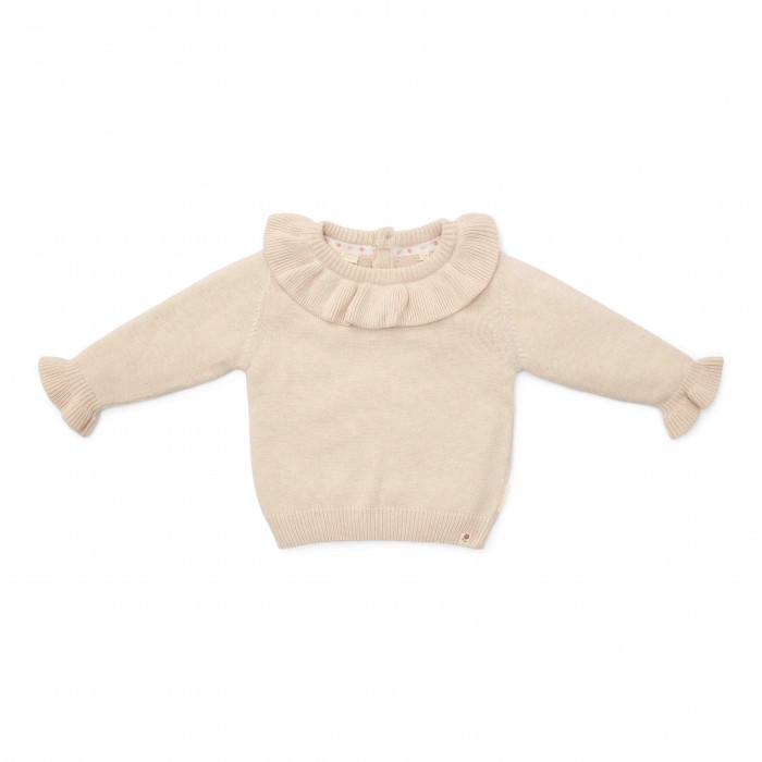 Bluzita din tricot de bumbac organic cu volane - Little Farm - Sand - Little Dutch