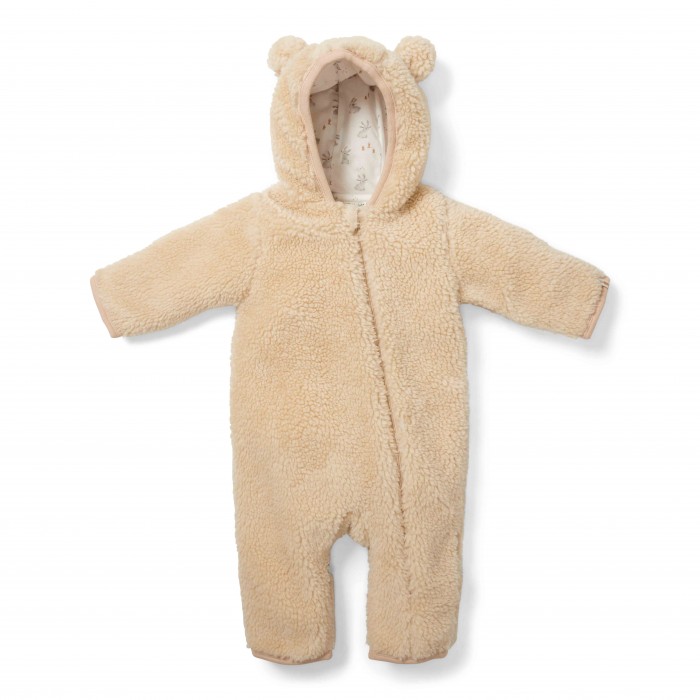 Salopeta captusita cu gluga din material teddy - Sand - Little Dutch