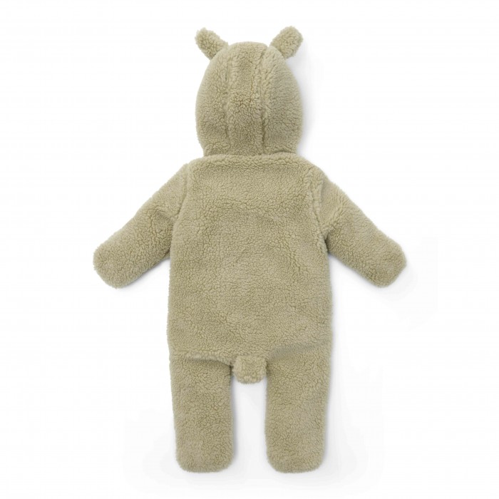 Salopeta captusita cu gluga din material teddy - Soft Green - Little Dutch