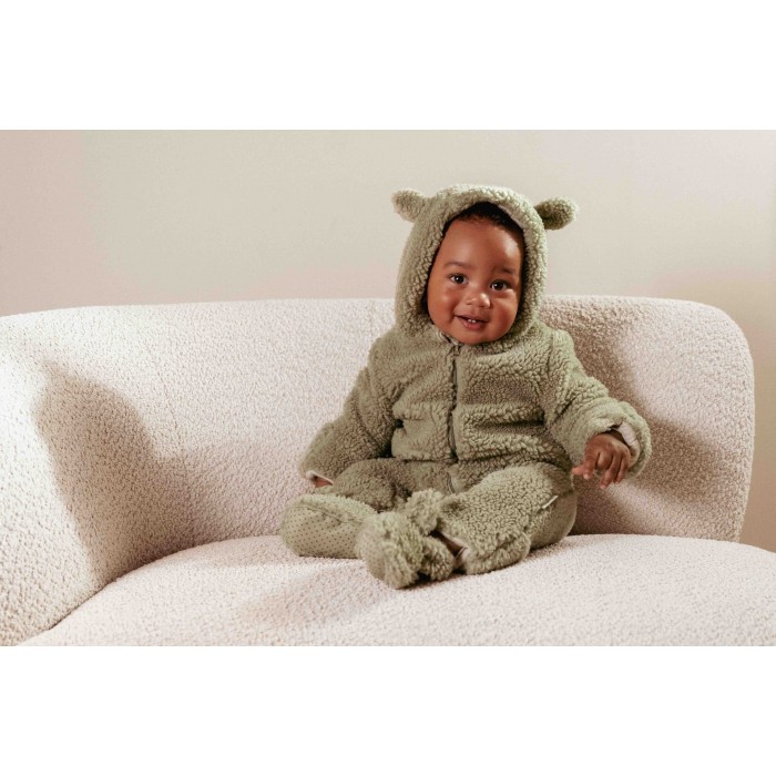 Salopeta captusita cu gluga din material teddy - Soft Green - Little Dutch