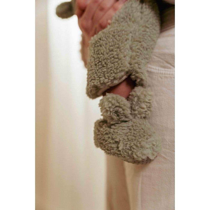 Salopeta captusita cu gluga din material teddy - Soft Green - Little Dutch