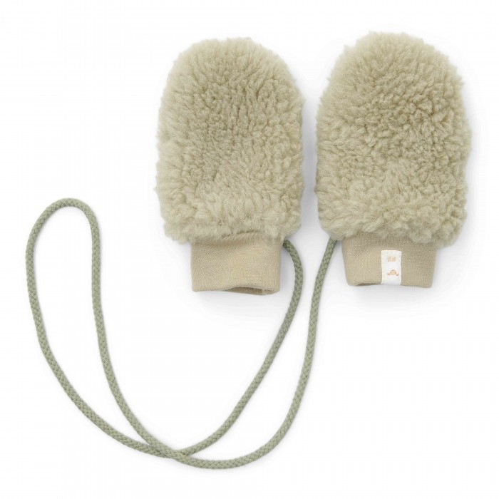Manusi din material teddy - Soft Green - Little Dutch
