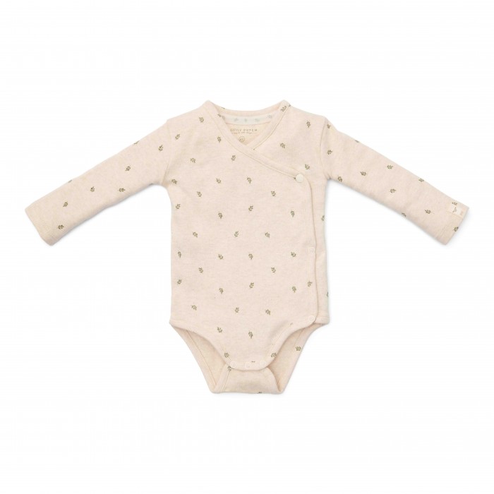 Body kimono din bumbac organic pentru bebelusi - Little Farm - Green Leves - Little Dutch