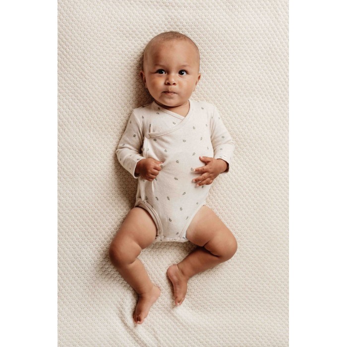 Body kimono din bumbac organic pentru bebelusi - Little Farm - Green Leves - Little Dutch