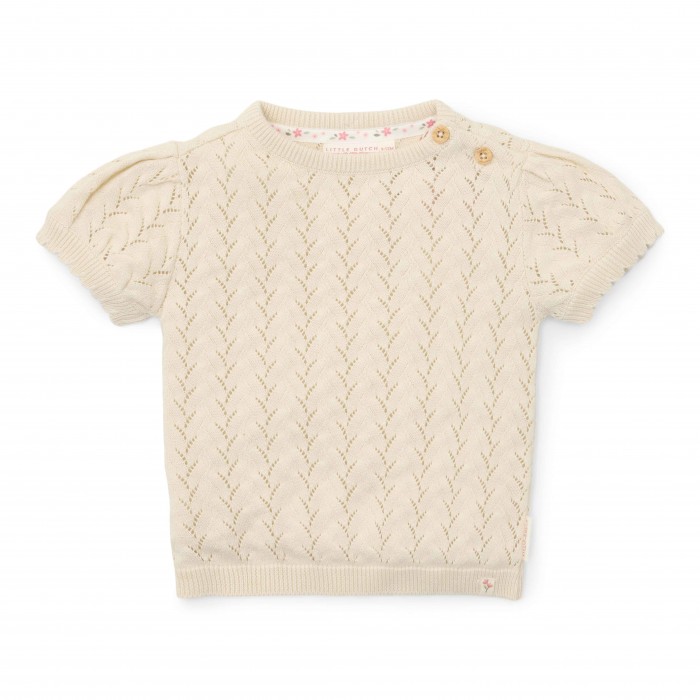 Bluza tricotata cu maneca scurta din bumbac organic - Creme - Fairy Garden - Little Dutch
