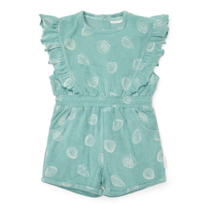 Pantaloni salopeta cu maneca scurta din bumbac organic - Ocean Treasures - Surf Blue - Little Dutch
