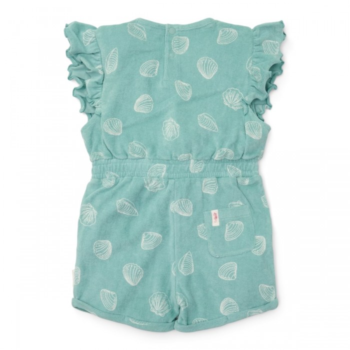 Pantaloni salopeta cu maneca scurta din bumbac organic - Ocean Treasures - Surf Blue - Little Dutch