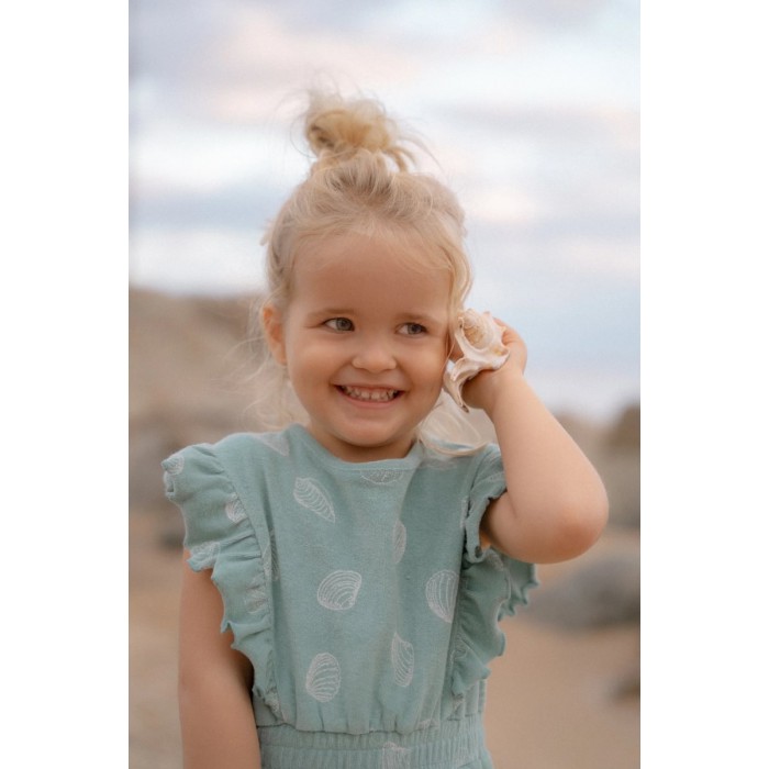 Pantaloni salopeta cu maneca scurta din bumbac organic - Ocean Treasures - Surf Blue - Little Dutch