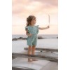 Pantaloni salopeta cu maneca scurta din bumbac organic - Ocean Treasures - Surf Blue - Little Dutch