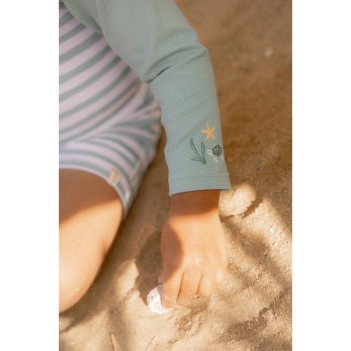 Costum de baie intreg cu maneca lunga - protectie UV 50+ - Stripes Surf Green - Little Dutch