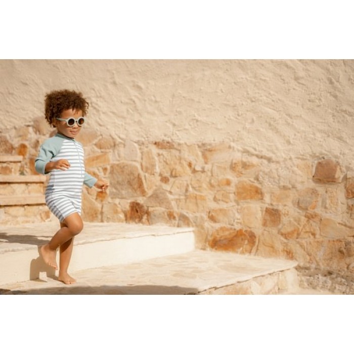 Costum de baie intreg cu maneca lunga - protectie UV 50+ - Stripes Surf Green - Little Dutch