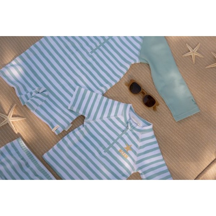 Costum de baie intreg cu maneca lunga - protectie UV 50+ - Stripes Surf Green - Little Dutch