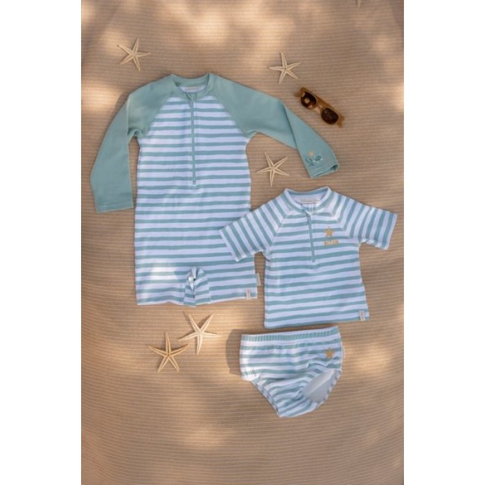 Costum de baie intreg cu maneca lunga - protectie UV 50+ - Stripes Surf Green - Little Dutch