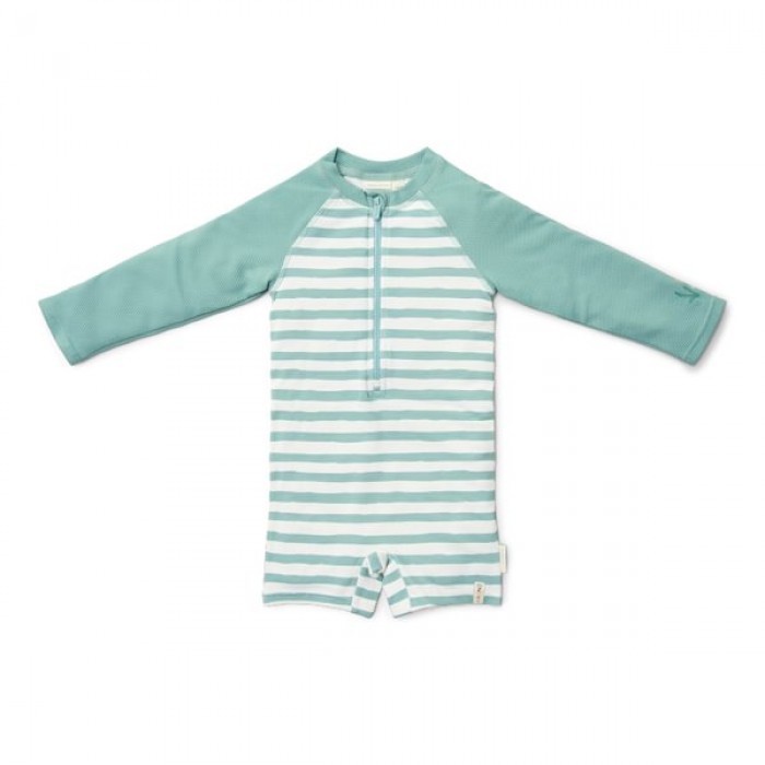 Costum de baie intreg cu maneca lunga - protectie UV 50+ - Stripes Surf Green - Little Dutch