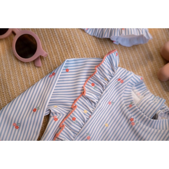 Costum de baie intreg cu maneca lunga - protectie UV 50+ - Sunny Flowers Blue - Little Dutch