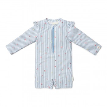 Costum de baie intreg cu maneca lunga - protectie UV 50+ - Sunny Flowers Blue - Little Dutch
