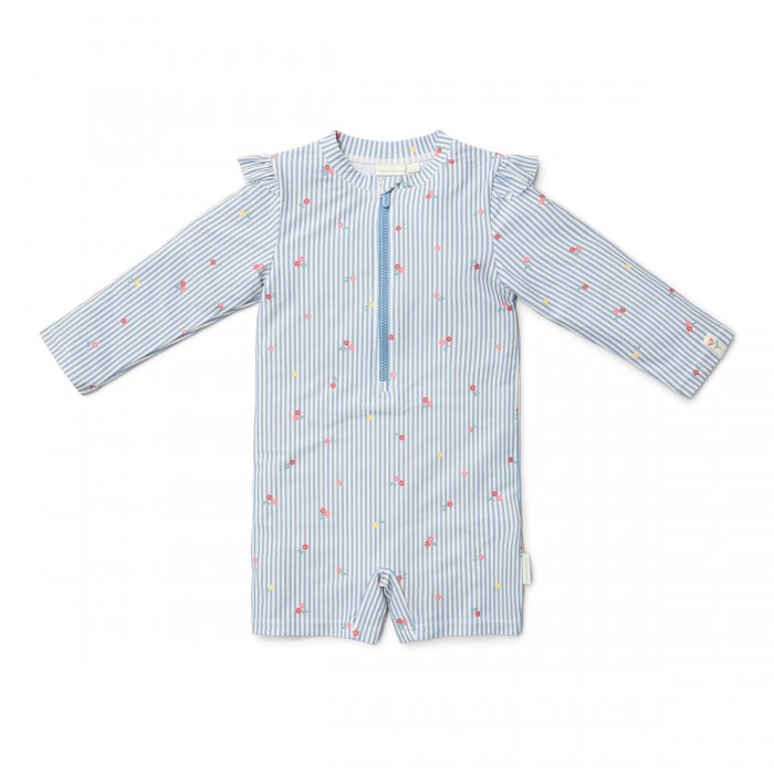 Costum de baie intreg cu maneca lunga - protectie UV 50+ - Sunny Flowers Blue - Little Dutch