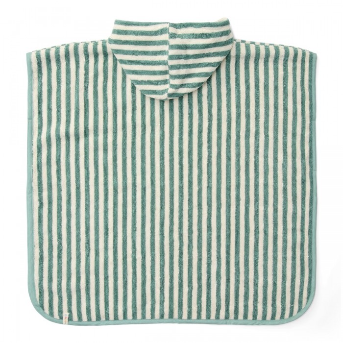 Poncho pentru plaja din bumbac - Seashells / Stripes Surf Green - Little Dutch