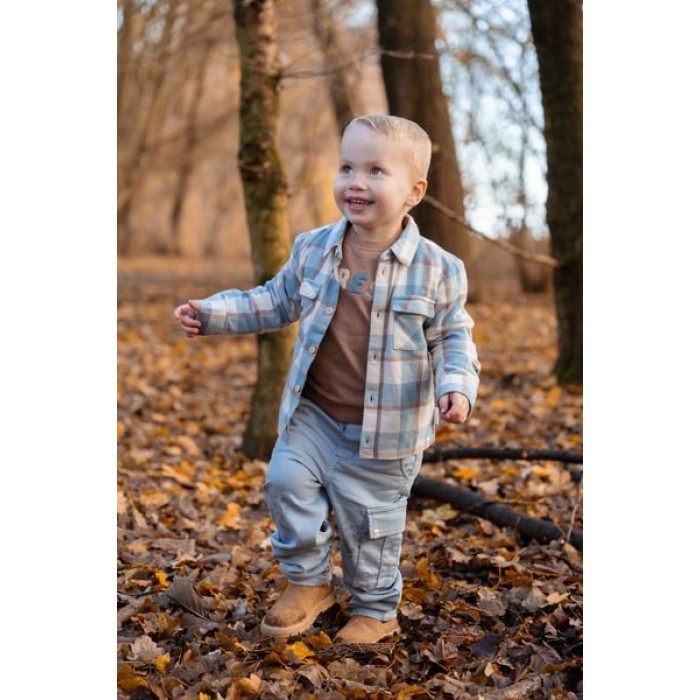 Camasa cu maneca lunga - Stone Blue Check - Forest Friends - Little Dutch