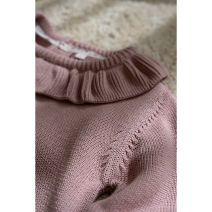 Bluza din tricot de bumbac organic cu volane - Fairy Garden - Velvet Rose - Little Dutch