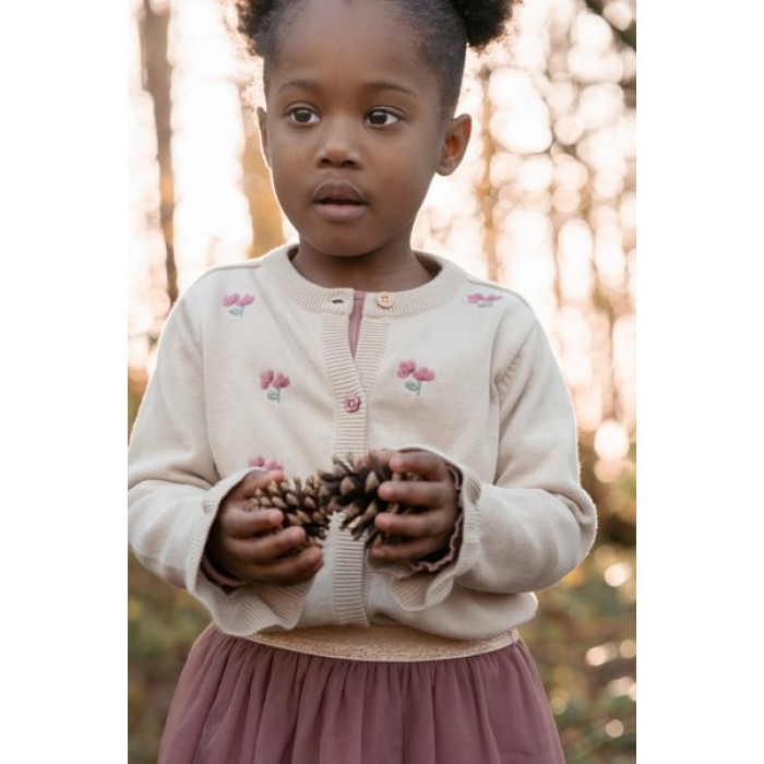 Cardigan din tricot de bumbac organic cu volane - Sand - Fairy Garden - Little Dutch