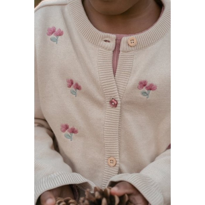 Cardigan din tricot de bumbac organic cu volane - Sand - Fairy Garden - Little Dutch