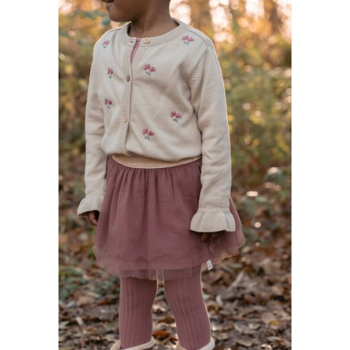 Cardigan din tricot de bumbac organic cu volane - Sand - Fairy Garden - Little Dutch