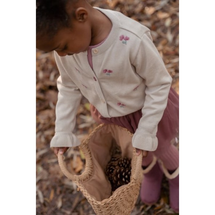 Cardigan din tricot de bumbac organic cu volane - Sand - Fairy Garden - Little Dutch