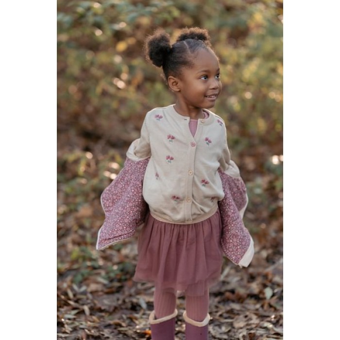 Cardigan din tricot de bumbac organic cu volane - Sand - Fairy Garden - Little Dutch