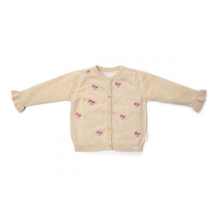 Cardigan din tricot de bumbac organic cu volane - Sand - Fairy Garden - Little Dutch
