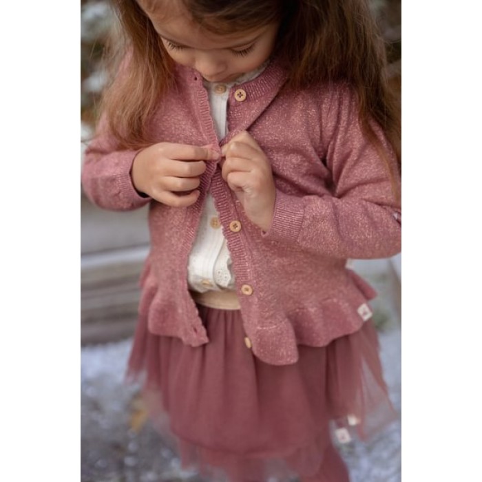 Cardigan din tricot de bumbac organic cu volane - Rouge - Fairy Garden - Little Dutch