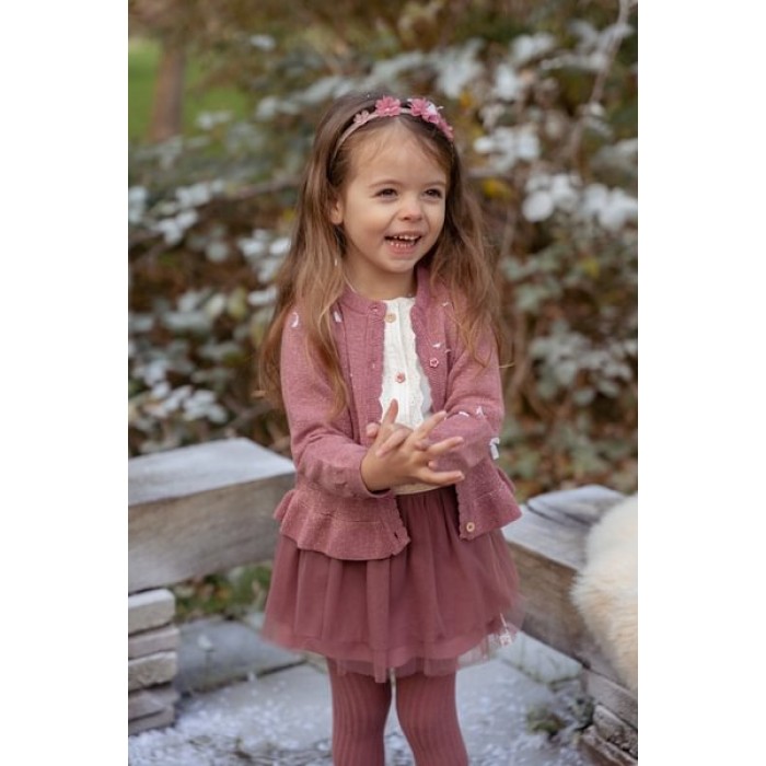 Cardigan din tricot de bumbac organic cu volane - Rouge - Fairy Garden - Little Dutch