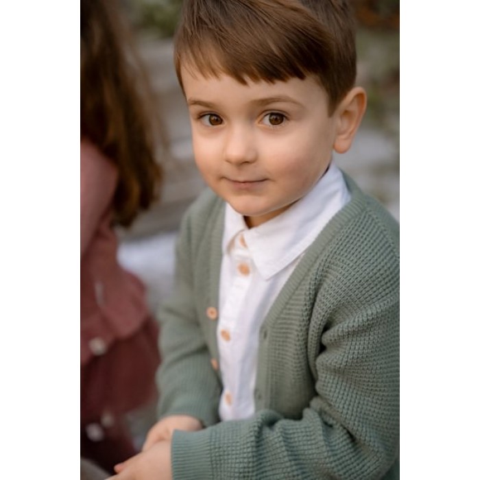Cardigan tricotat din bumbac organic - Forest Green - Forest Friends - Little Dutch