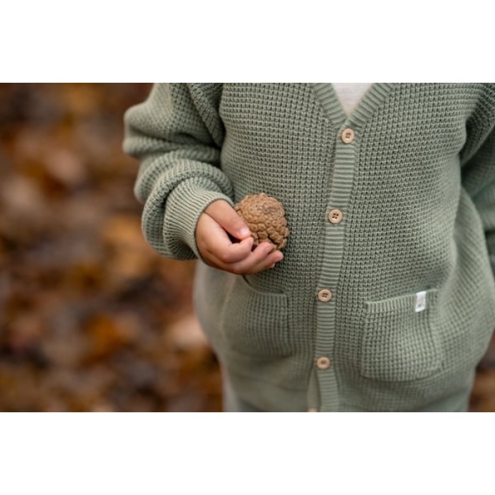 Cardigan tricotat din bumbac organic - Forest Green - Forest Friends - Little Dutch