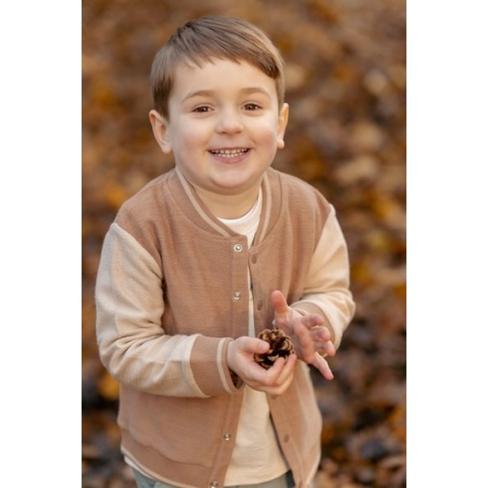 Cardigan tricotat din bumbac organic - Brown/Taupe - Forest Friends - Little Dutch