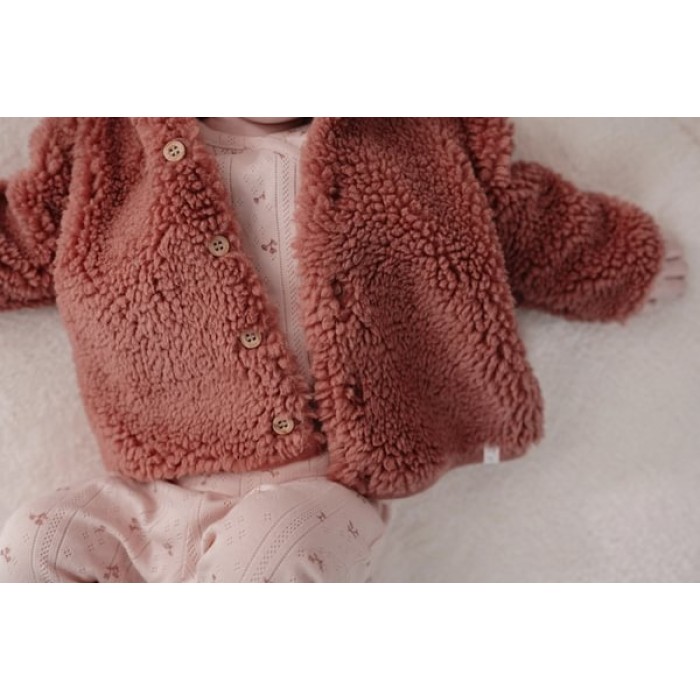 Jacheta pentru bebelusi din material teddy - Pink Blush - Little Dutch