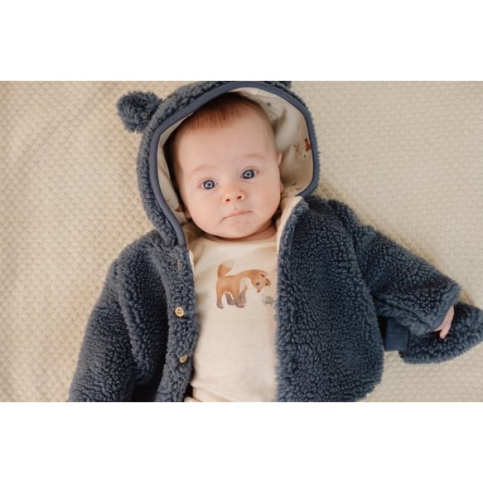 Jacheta pentru bebelusi din material teddy - Stone Blue - Little Dutch