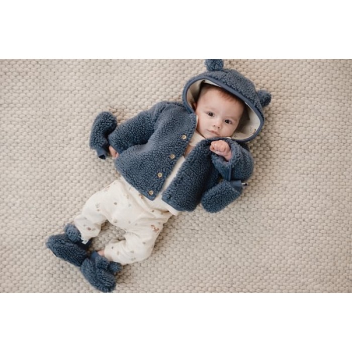 Jacheta pentru bebelusi din material teddy - Stone Blue - Little Dutch
