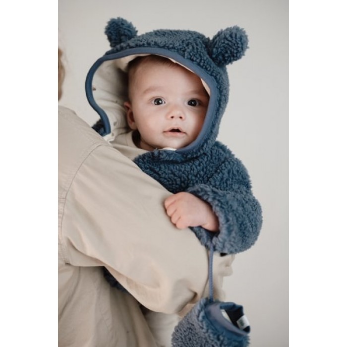 Jacheta pentru bebelusi din material teddy - Stone Blue - Little Dutch