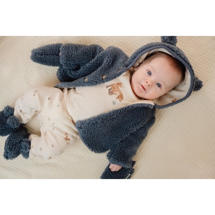 Jacheta pentru bebelusi din material teddy - Stone Blue - Little Dutch